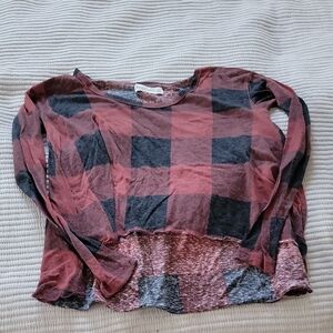 Red and Black Plaid Long Sleeve Top